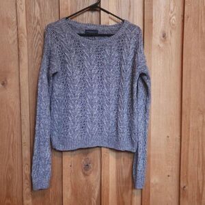 Aeropostale Crew Neck Open Knit Cotton Blend Cozy Sweater, Medium, Gray